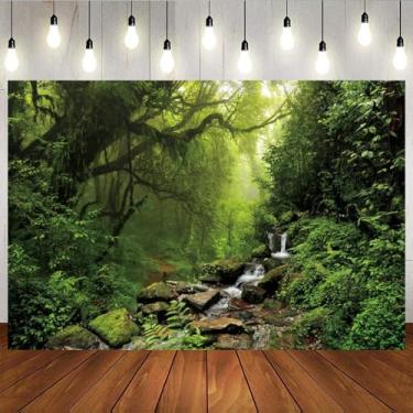 Imagem de OFILA Cenário de floresta de selva para fotografia, 3 x 2,4 m, floresta tropical, primavera, floresta verde, cenário da natureza, chá de bebê recém-nascido, decoração de festa de aniversário, banner,