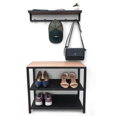 Imagem de Kit Sapateira e Cabideiro Strassis Design SD-3503-60 Metal e MDF Cor: 
