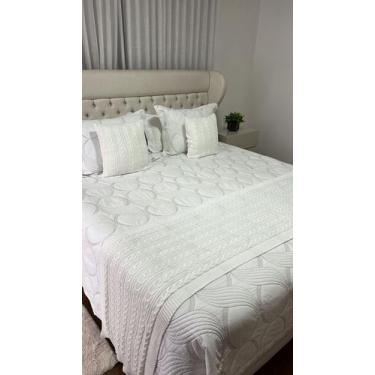 Imagem de Kit Peseira Manta Trança Tricot Cama King 260x60cm Madrid + 2 capas - 