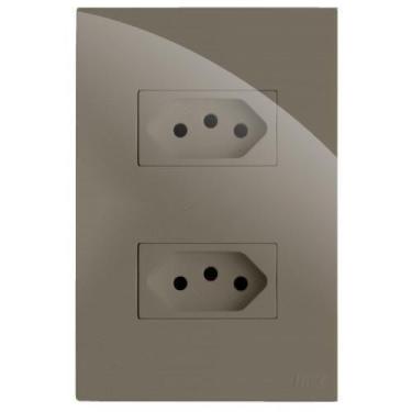 Imagem de Kit Tomada Dupla 10A 4X2 Brg11198-8Fe - Blux Recta Fendi Gloss