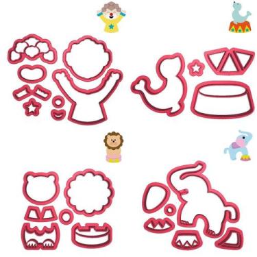 Imagem de Kit 4 Cortadores Circo Leão Elefante Palhaço Foca - DOCE IMPRESSO, 4,5