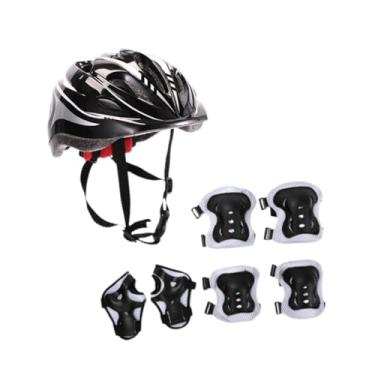 Imagem de Aymzbd 7 unidades/conjunto infantil capacete de bicicleta kit de proteção de scooter de patinação capacete de ciclismo para vários esportes, Preto