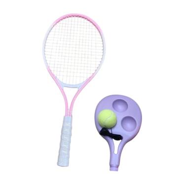 Imagem de YIJU Treinador de tênis rebote bola tênis rebounder com corda raquete de tênis leve 21 polegada auto prática para jardim quintal, Rosa Branco