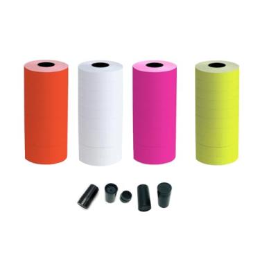 Imagem de NaviLintek Etiquetas de arma de preço de 2 linhas, 20.000 adesivos de etiquetadora vermelha/laranja/amarelo/branco com 4 rolos de tinta para máquina aplicadora de etiquetagem de preço de código de