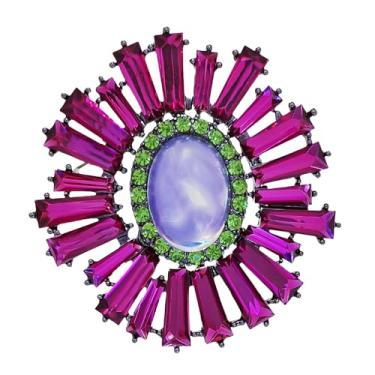 Imagem de KINMOT Broche de flor rosa fúcsia impressionante com pedra marrom e cristais de ametista azul – joia fundamental para vestidos de noiva e coleções de fantasias, Resina, Cristal