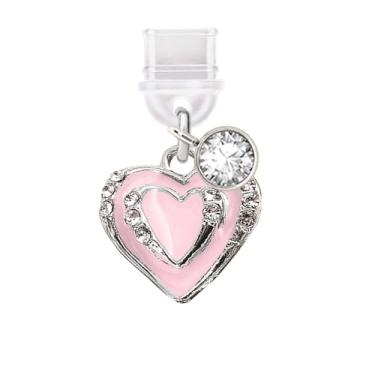 Imagem de ELISE & FONDA TP501 Tipo-C porta de carregamento plugue antipoeira pequeno cristal amor coração charme celular para iPhone 15/16/Samsung/OnePlus/Xiaomi/oppo telefones Android (rosa), approx. 1.5 cm