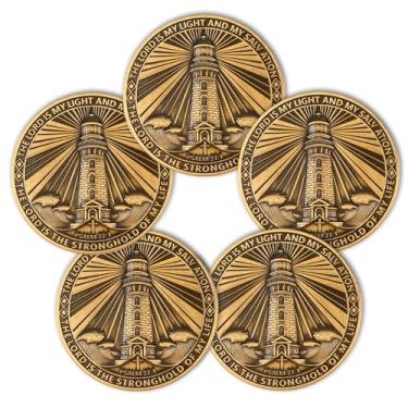 Imagem de Inspirational Bible Verse Coin with Lighthouse Design – Psalm 27:1 & Isaiah 41:10 KJV, Faith & Encouragement Keepsake (Pack of 5)