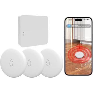 Imagem de RSH Sensor de Água Wifi Alarme Detector de Vazamento de Água Sensor 4-Pack Detector de Vazamento de Água Sem Fio Zigbee e Hub Mini Detector de Inundação para Campainha de 110Db Aut (, Branco)
