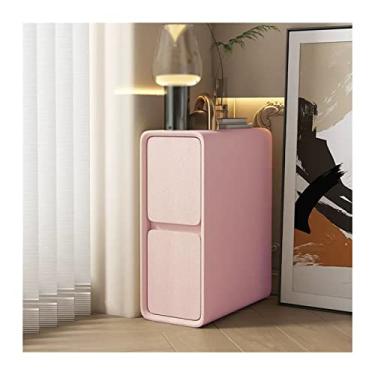 Imagem de Mesa de cabeceira moderna com acabamento em couro artificial rosa, mesa de cabeceira ultra estreita, mesa lateral com 2 gavetas, economia de espaço, sem moldura de cabeceira montada (L2