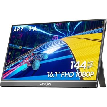 Imagem de ARZOPA Monitor portátil para jogos de 16,1'' 144Hz, monitor portátil 1080P FHD Kickstand com HDR, ultrafino, cuidados com os olhos, segunda tela externa para laptop, PC, PS5, Mac