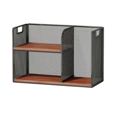 Imagem de Atril para livros estante de mesa de malha de ferro, com prateleira de armazenamento de documentação de placa de densidade, prateleira de exibição aberta, para cozinha ou estúdio em casa É