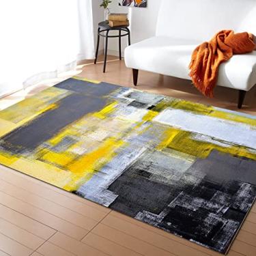 Imagem de KITHOME Tapete de área antiderrapante abstrato geométrico amarelo cinza preto pintura a óleo tapetes impressos, tapetes de borracha absorvente tapete de área interna tapete para sala de estar interior