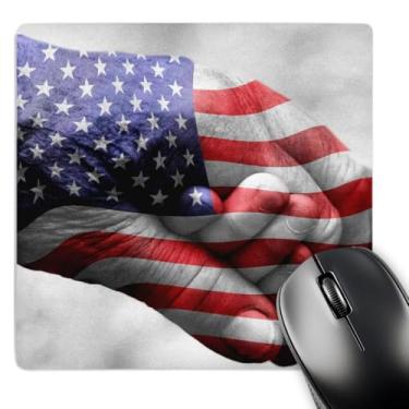 Imagem de Mouse pad 3D Rose com acabamento fosco "Bandeira Americana sobreposta de mãos dadas a criança e adulto" - 20,32 x 20,32 cm - mp_217311_1