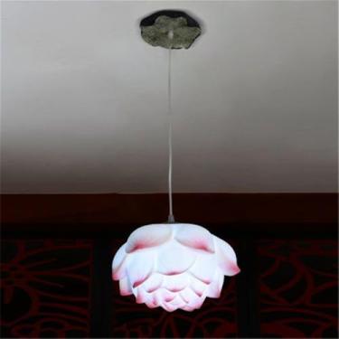 Imagem de OUFULA Luminária pendente de lótus contemporânea chinesa retrô criatividade sala de estar restaurante quarto villa hotel decoração led lustre (Pink D32CM 1 light)