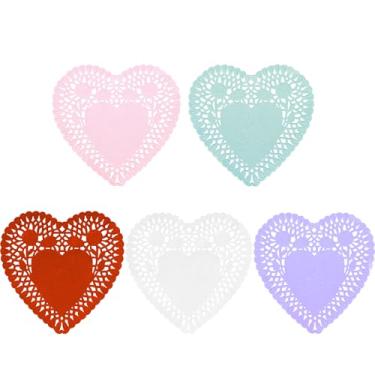 Imagem de Doilies de papel em forma de coração - papel de renda de 10 cm, 150 peças de papel para decorações de artesanato, vermelho, rosa, branco, roxo, azul (30 cada) /multicolorido