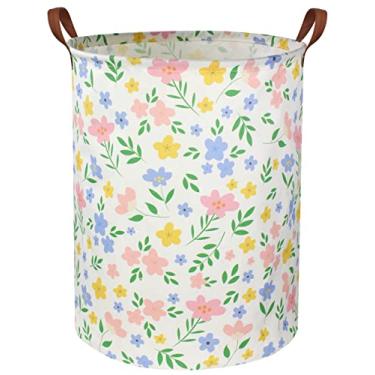 Imagem de HIYAGON Cesto de Roupa Suja para Meninas, Cesto para Bebês e Meninas, Organizador de Brinquedos para Crianças, Cesta de Presente para Decoração de Quarto (Flores)