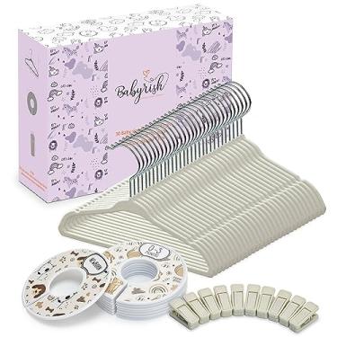 Imagem de Babyrish Unisex Nursery Closet Organizer Set - 30X Velvet Hangers for Baby Clothes with 8X Closet Size Dividers (Newborn Infant to Toddler) and 10X Hanger Clips - All in Cute Box (Beige)