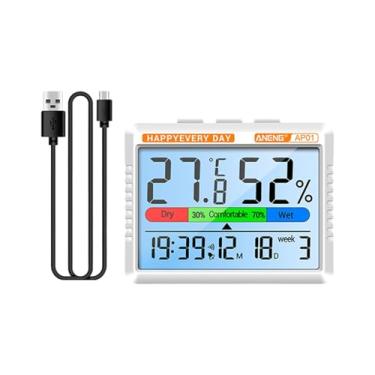 Imagem de Ｂｅｓｇａ Estação meteorológica termohigrômetro 10%~99% RH Higrômetro interno portátil Termômetro de parede para gerenciamento de tempo eficiente Quarto, Gato Laranja