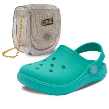 Imagem de Kit Bolsa e Sandalia Babuche Chinelo Moda Infantil Feminina Menina Macio Leve K26 (Verde, BR, Criança de 4 a 8 anos, Numérico, 32)