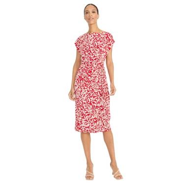 Imagem de bestmobilephonecases Vestido feminino de casamento midi com estampa abstrata e manga cavada e gola cavada lateral, Vermelho/marfim, 40