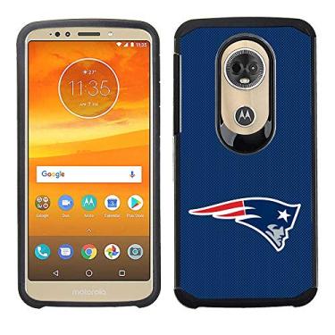 Imagem de Prime Brands Group Capa de celular para Motorola Moto E5 Plus/E5 Supra - Licenciado pela NFL New England Patriots - Capa traseira texturizada azul em TPU preto