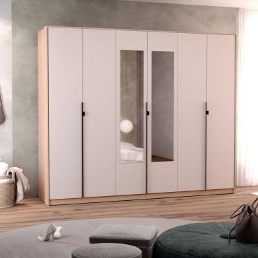 Imagem de Guarda Roupa Casal 6 Portas Hefesto com Espelho Carvalho Marrom/Off White