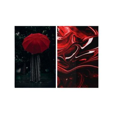 Imagem de Kit 2 Quadros Tela Canvas Guarda Chuva Vermelho Tinta Quarto - Deliqua