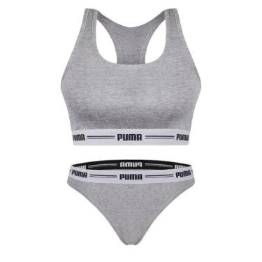Imagem de Kit Puma Top Nadador + Calcinha Biquíni Feminino, Cinza, GG