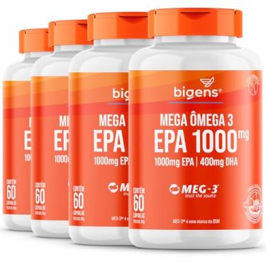 Imagem de Mega Omega 3, EPA 1000mg + DHA 400mg, Certificado Meg-3, 60 cápsulas, Bigens (Kit 4, Sem Vitamina E)