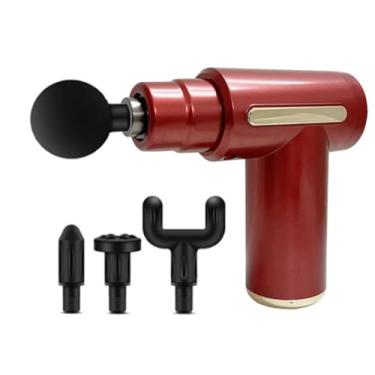 Imagem de Mini Massageador Elétrico Muscular De Fisioterapia Recarregável Pistola Massageadora Corporal Portatil 6 Velocidades 4 Ponteiras de Massagem Relaxante (Vermelho)