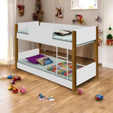 Imagem de Beliche Infantil Montessori Com Colchão Clara Branco E Mel