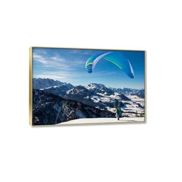 Imagem de JZSDGB Moldura dourada - Tela de neve de inverno, arte de parede, natureza, paisagem, impressões em tela, parapente na neve, pintura de arte para paredes de casa moderna, corredor, quartos, 30 x 45 cm