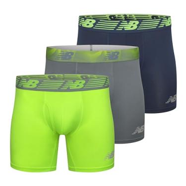 Imagem de New Balance Cueca boxer masculina 15 cm com bolso, pacote com 3 cuecas de 15 cm sem etiqueta, Hi Lite/Steel/Vintage Indigo, Medium