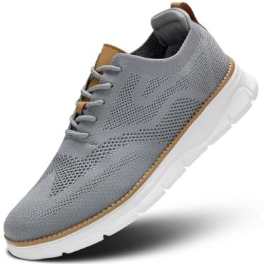 Imagem de Kundork Sapato social masculino casual confortável para caminhada, malha leve, respirável, Cinza, 37