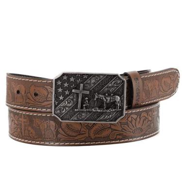Imagem de Cinto Country Couro Fivela Metal Cowboy na Cruz Masculino - Pampas Cou