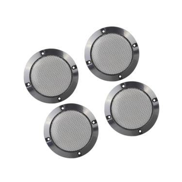 Imagem de Partuto 4 peças, capa de alto-falante de áudio brilhante de metal de 10 cm de malha, protetor de buzina para subwoofer, protetor decorativo de grade circular preta para substituição de carro