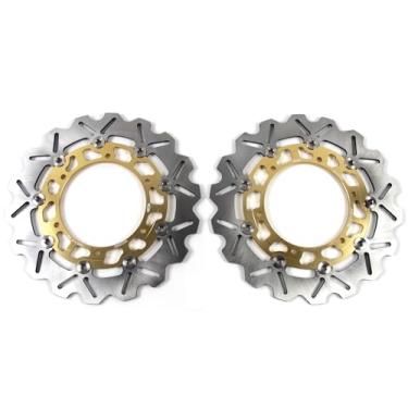 Imagem de 1 par de discos de freio dianteiros flutuantes compatíveis com Yamaha YZF R1 1998-2003, R6 1999-2002, YZF600R THUNDERCAT 1996-2002, YZF1000R THUNDERACE 1996-2000, BT1100 BULLDOG 2002 - 2006, ouro