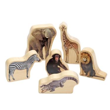 Imagem de Excellerations Blocos de animais de selva de madeira - Conjunto de 6 (Item # BLKJUNGL)