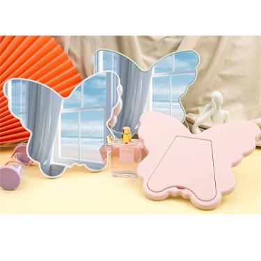 Imagem de MACGIKMIRO Espelho de mesa borboleta espelho de maquiagem espelho de retoque em forma irregular espelho de maquiagem espelho portátil (rosa)