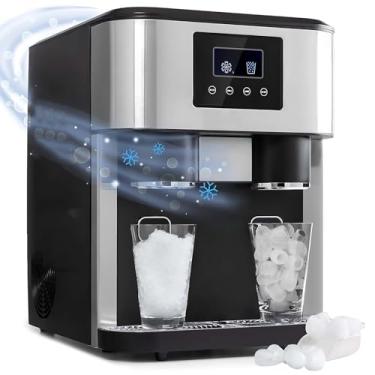Imagem de Máquina de gelo inteligente 3 em 1 com triturador - capacidade diária de 40 lb, 16 cubos/9 minutos, água automática/manual, LCD e tanque de 1,8 L