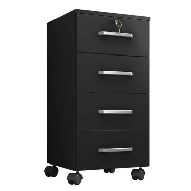 Imagem de Gaveteiro 4 Gavetas 36cm Com Chave Rodízio Rodinhas - Preto