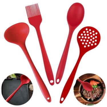 Imagem de Kit Conjunto 04 Peças de Talheres Silicone Vermelho Utensilio Para Cozinha