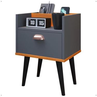 Imagem de Mesa de Cabeceira Milena Cinza com Gaveta e Compartimento para Celular