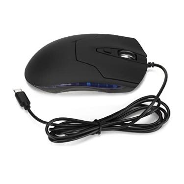 Imagem de Mouse com fio QANYEGN tipo C, retroiluminado azul, ergonômico, com ajuste de DPI e teclas multimídia para estudo, trabalho e jogos