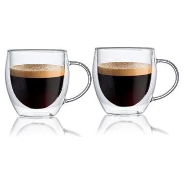 Imagem de Conjunto de 2 xícaras de café expresso, canecas de café de vidro de parede dupla com alça, xícaras de café de camada isolada, canecas de vidro borossilicato transparente, perfeitas para cappuccino
