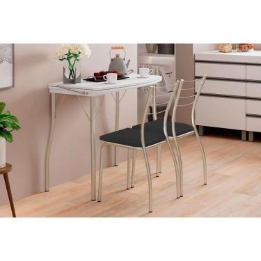 Imagem de Mesa De Sala Jantar Multiuso Dobrável E 2 Banquetas 1700 Prata-branco - Prata-preto - Carraro