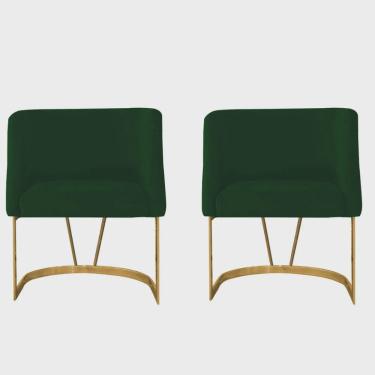 Imagem de Kit 02 Poltrona Cadeira Aurora Luxo Confort Industrial Ferro Dourado Suede Verde Escuro - Ahz Móveis