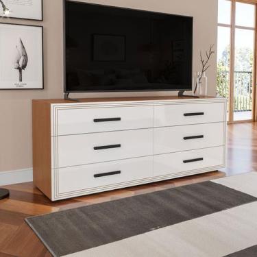 Imagem de Cômoda Valência 6 Gavetas Branco/Freijó - Politorno, Bege, Moderno