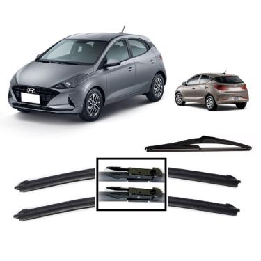 Imagem de Kit 3 Palhetas Limpador de Parabrisa Dianteiro + Traseiro para Novo Hyundai HB20 2020 2021 2022