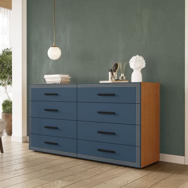 Imagem de Cômoda 8 Gavetas 83,5x150,1x46 Cm Valência Freijó/Azul